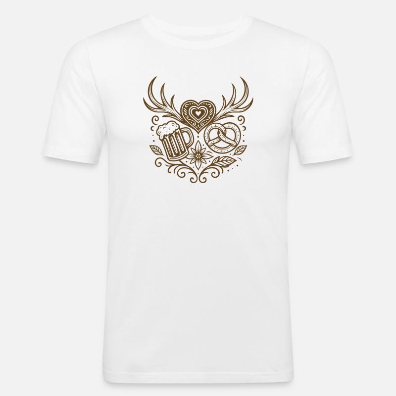Herz mit Geweih, Bier & Brezel - Männer Slim Fit T-Shirt - Weiß