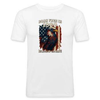 Né libre en 1980 - Millésime 45 ans de rouge, - T-shirt près du corps Homme - blanc - Devant - Nik (191cm)