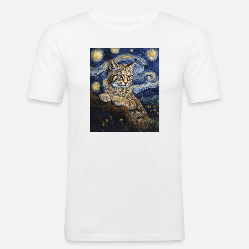 Luchs Van Gogh Style Starry  - Männer Slim Fit T-Shirt - Weiß