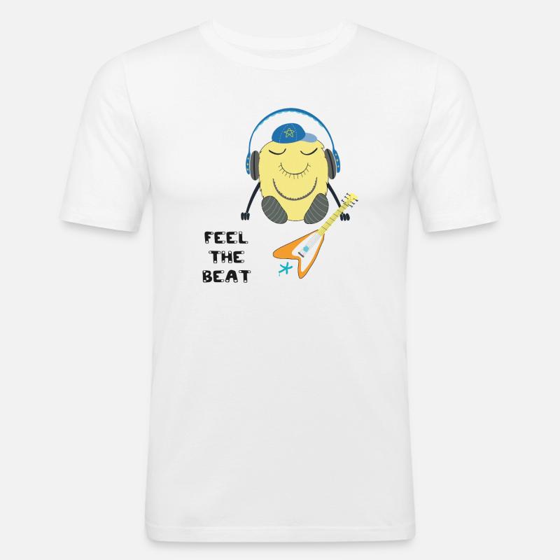 Comic Figur mit Kopfhörern und Gitarre - Männer Slim Fit T-Shirt - Weiß