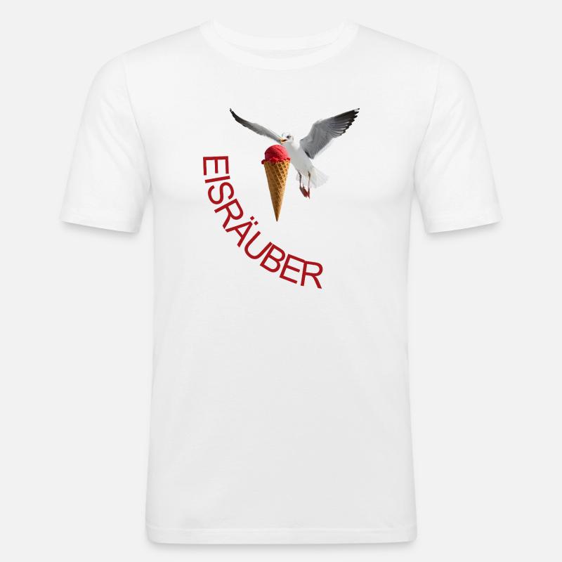 Möwe mit Eiscreme Eisräuber - Männer Slim Fit T-Shirt - Weiß