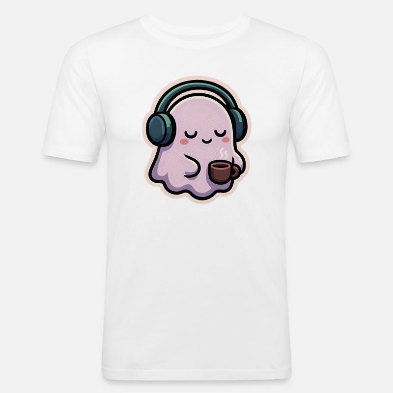 Entspannter Geist mit Kopfhörern und Kaffee - Männer Slim Fit T-Shirt - Weiß