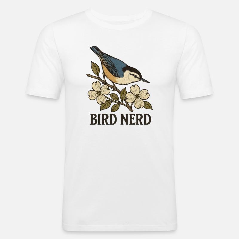 Eleganter blau-schwarzer Singvogel Vogel Nerd - Männer Slim Fit T-Shirt - Weiß