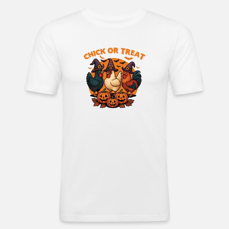 Küken oder Leckerli Gruseliges Halloween-Huhn - Männer Slim Fit T-Shirt - Weiß