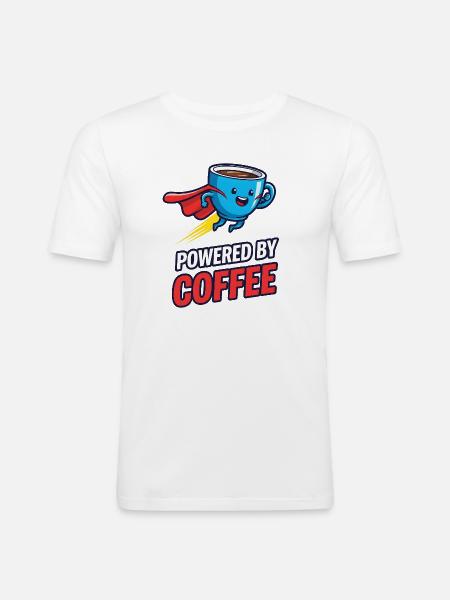 Powered by Coffee Funny Coffee Motif - Men's Slim Fit T-Shirt - white