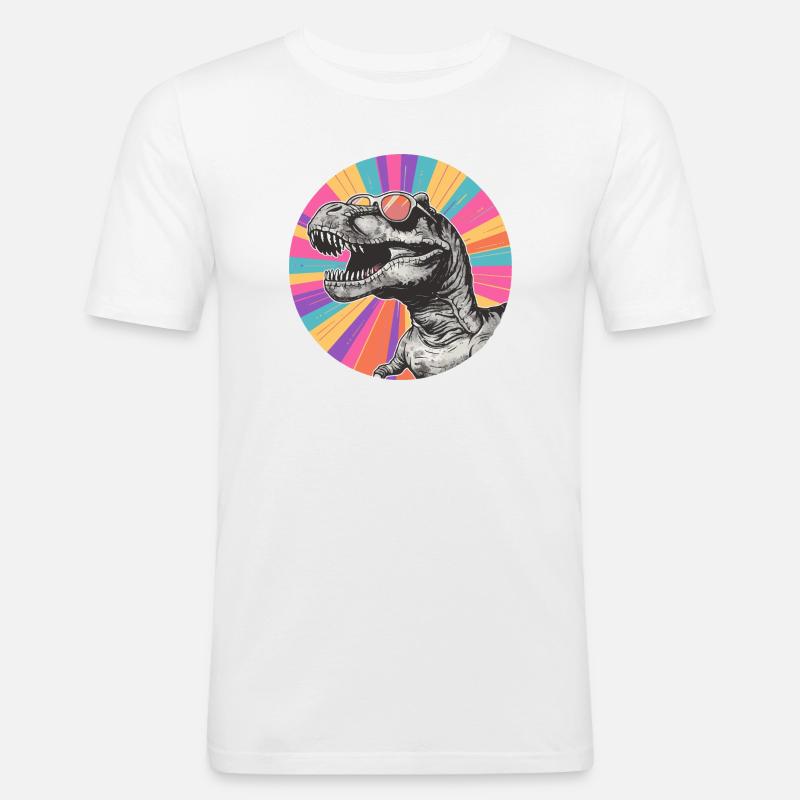 Dinosaurier Comic mit Sonnenbrille - Männer Slim Fit T-Shirt - Weiß