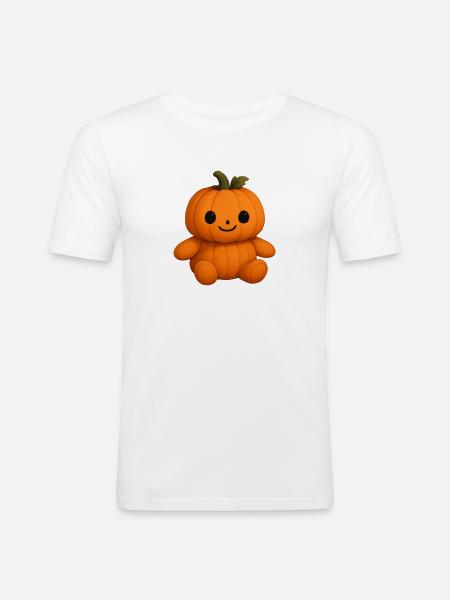Cute pumpkin teddy bear friendly face - Men's Slim Fit T-Shirt - white