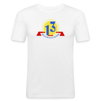 Logo 13 Bouches-du-Rhône - Männer Slim Fit T-Shirt - Weiß - Vorne - Nik (191cm)