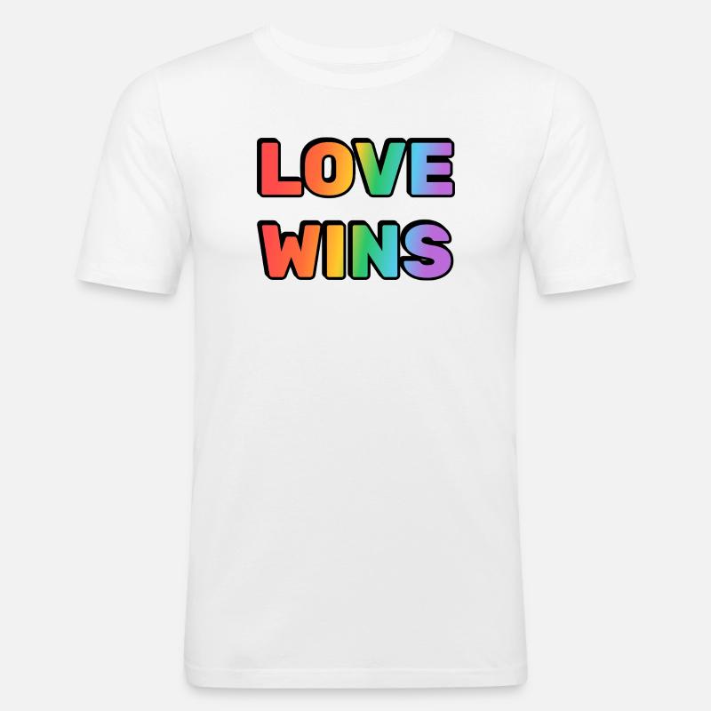 Love Wins Rainbow Gradient Text LGBT - Männer Slim Fit T-Shirt - Weiß