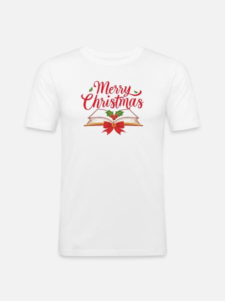 Merry Bookmas – Fine Line Book Design - Men's Slim Fit T-Shirt - white
