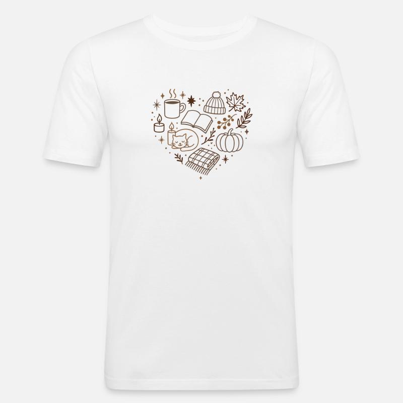 Herbstliche Kuschelabend Muster - Männer Slim Fit T-Shirt - Weiß