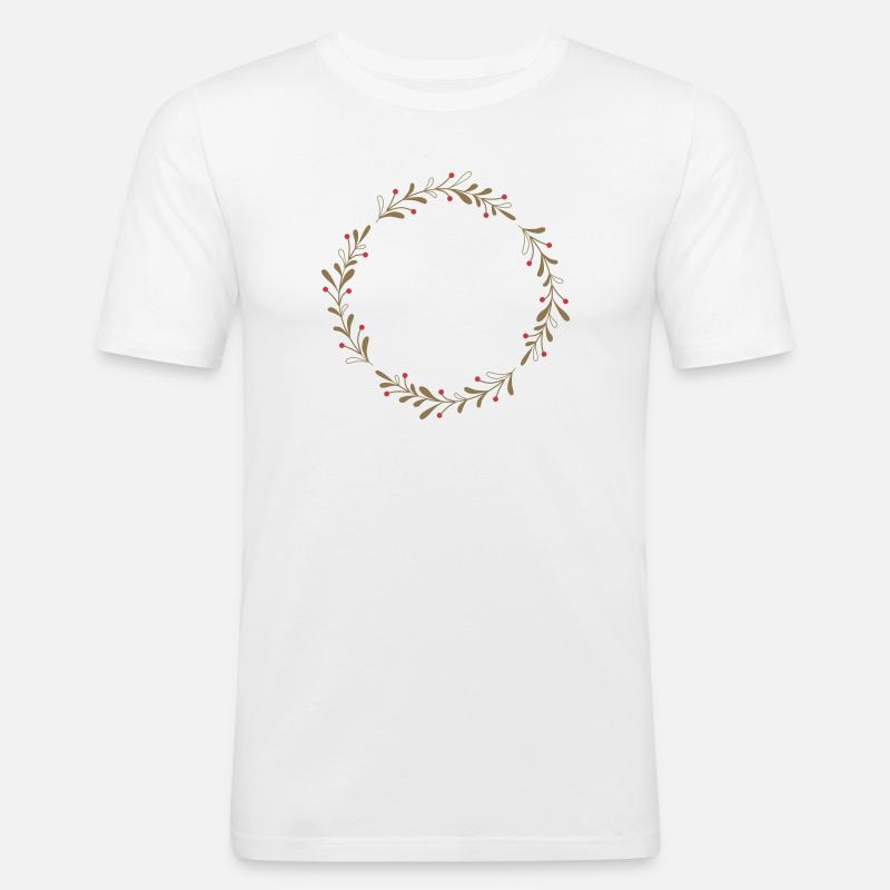 Winterlicher Kranz mit roten Beeren - Männer Slim Fit T-Shirt - Weiß