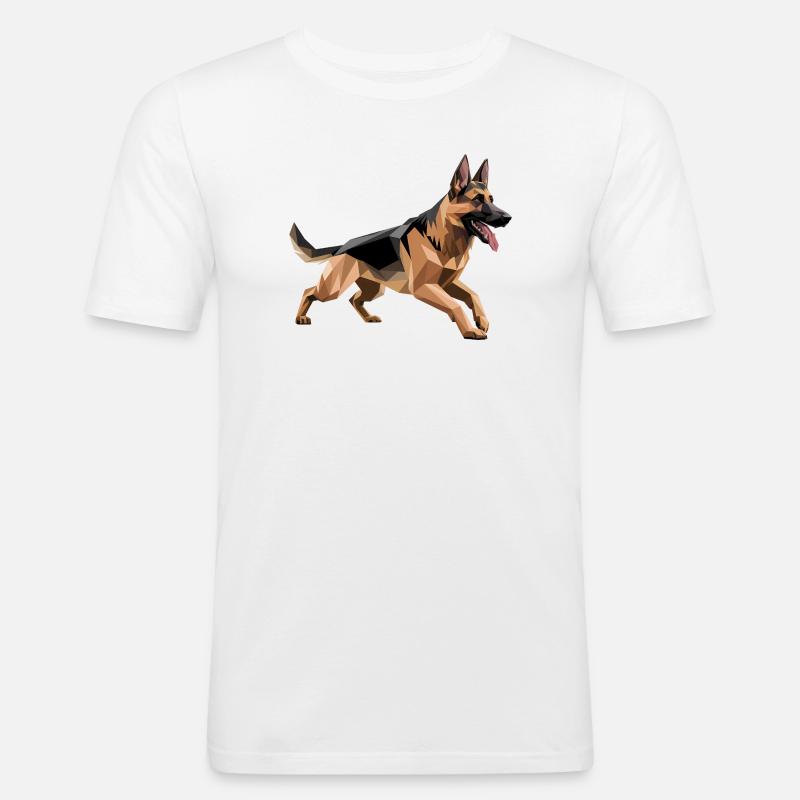 Deutscher Schäferhund - Cool Low Poly Logo - Männer Slim Fit T-Shirt - Weiß