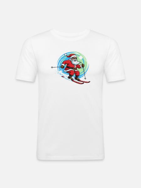 Christmas Man Skiing Winter Fun - Men's Slim Fit T-Shirt - white