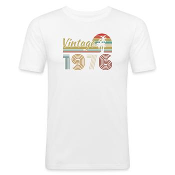 1976 Vintage Rétro Cadeau D'anniversaire - T-shirt près du corps Homme - blanc - Devant - Nik (191cm)