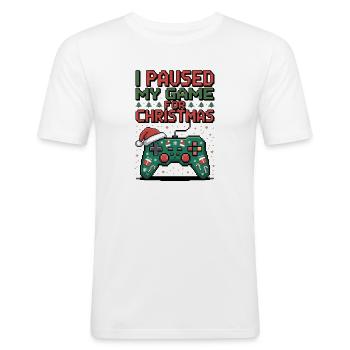 I Paused My Game for Christmas - Männer Slim Fit T-Shirt - Weiß - Vorne - Nik (191cm)