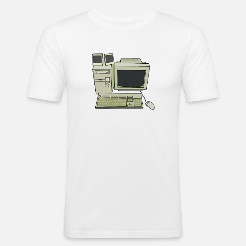 Retro Computer Desk Einrichtung - Männer Slim Fit T-Shirt - Weiß