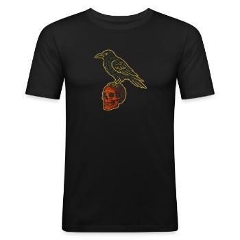 Raven on skull in gold look - Men's Slim Fit T-Shirt - black - Front - Nik (191cm)