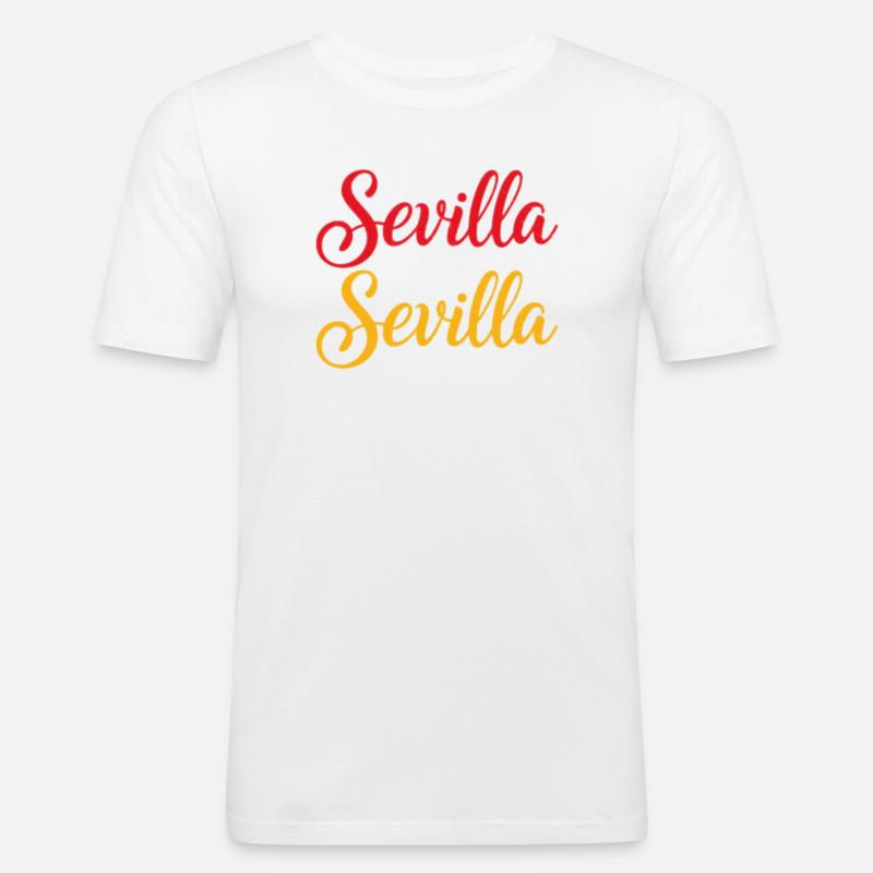 Sevilla Script Duo Rot Gelb Retro - Männer Slim Fit T-Shirt - Weiß