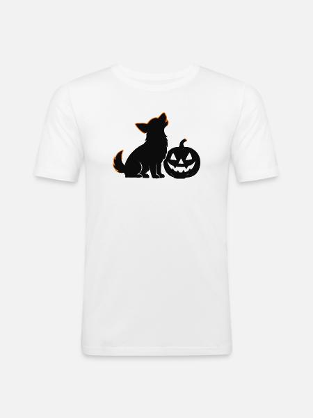 Dog silhouette and pumpkin Halloween - Men's Slim Fit T-Shirt - white