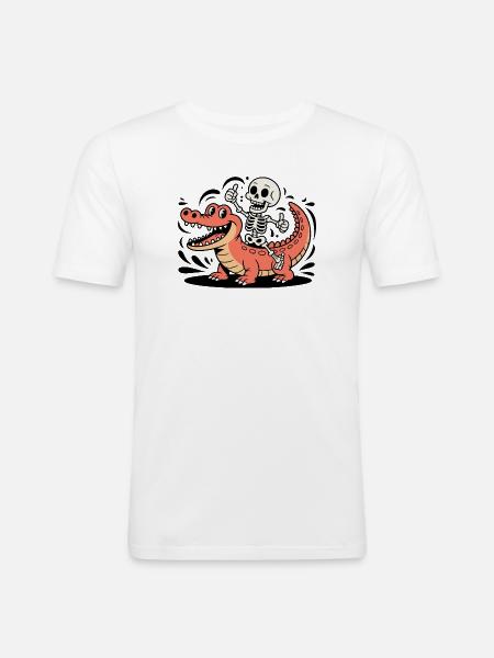 Skelettreiter auf rotem Krokodil - Männer Slim Fit T-Shirt - Weiß