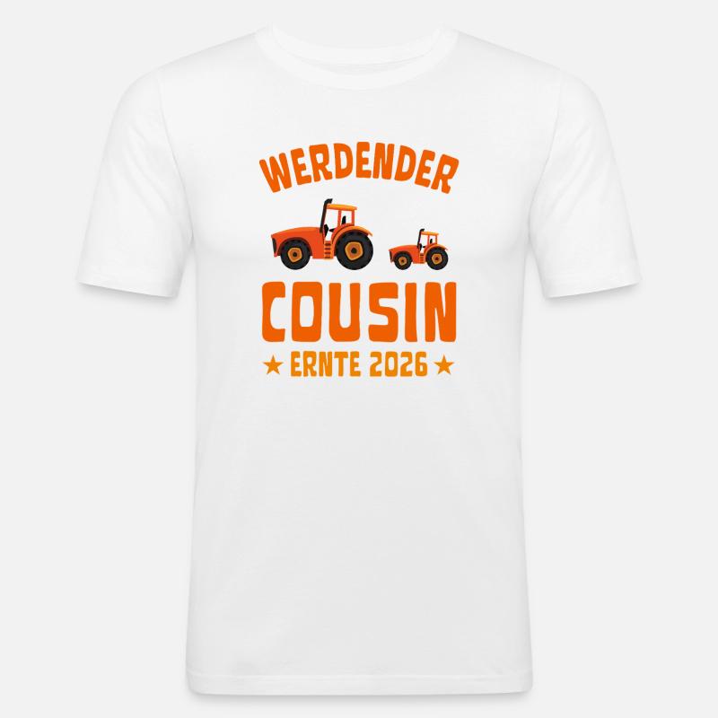 Werdender Cousin Ernte 2026 Traktor - Männer Slim Fit T-Shirt - Weiß