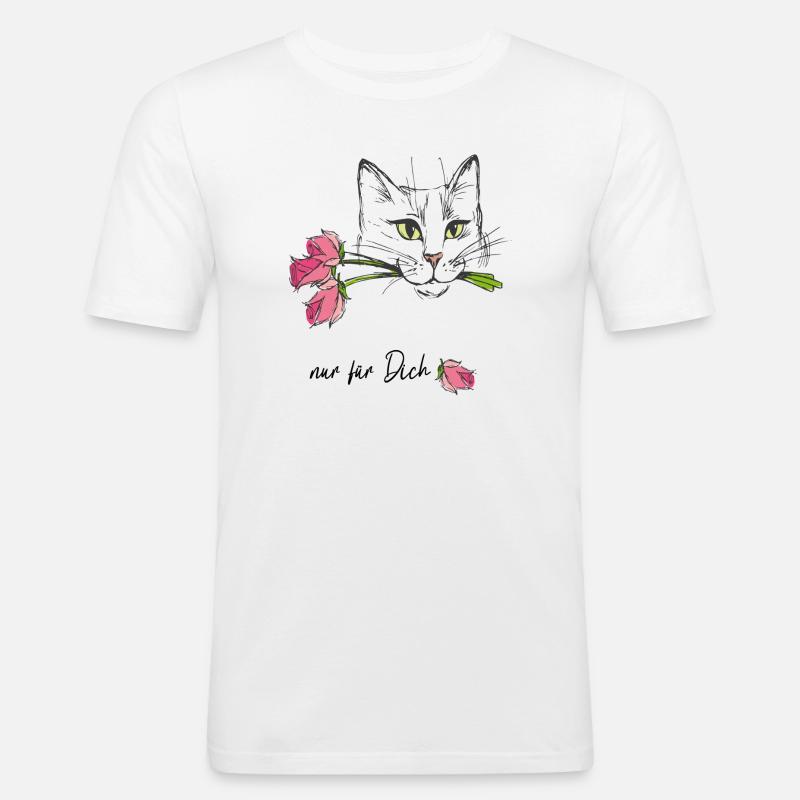 Gatto con le rose - Maglietta aderente da uomo - bianco