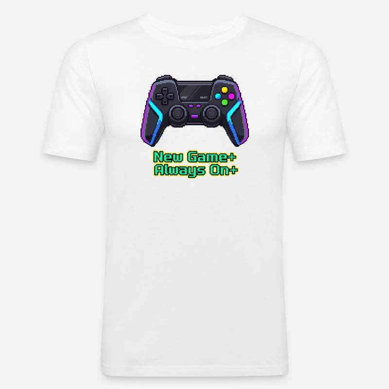 Neon Pixel Controller New Game Plus - Men's Slim Fit T-Shirt - white