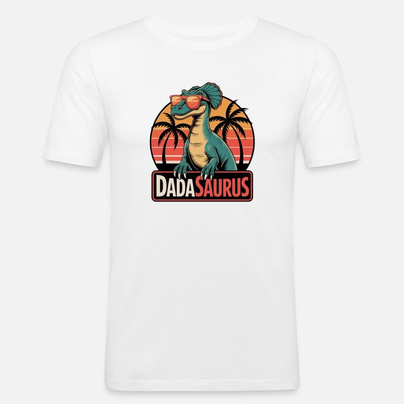 Dadasaurus Cool Dinosaur Retro Palm Trees - Men's Slim Fit T-Shirt - white
