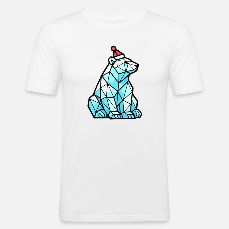 Polygon Eisbär mit Weihnachtsmütze - Männer Slim Fit T-Shirt - Weiß