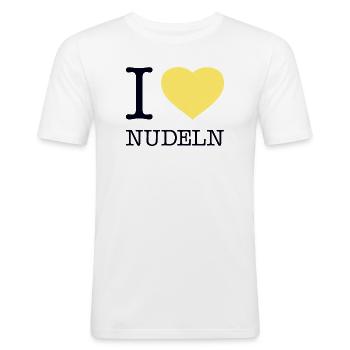I love Nudeln - Männer Slim Fit T-Shirt - Weiß - Vorne - Nik (191cm)