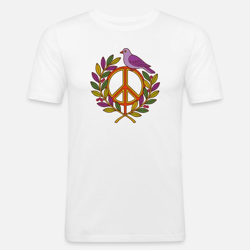 Lebendiger Friedensvogel Blumenkranz - Männer Slim Fit T-Shirt - Weiß