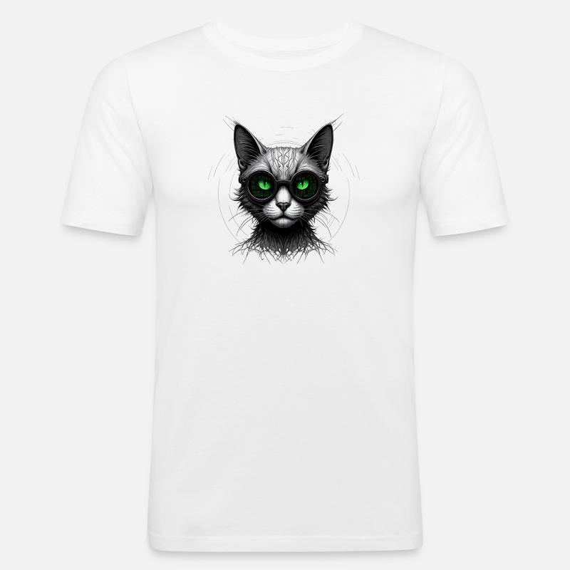 Green Eyes Computer Coder Geek Cat - Men's Slim Fit T-Shirt - white