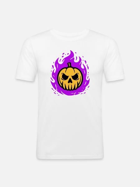 Orange pumpkin with purple flames - Men's Slim Fit T-Shirt - white