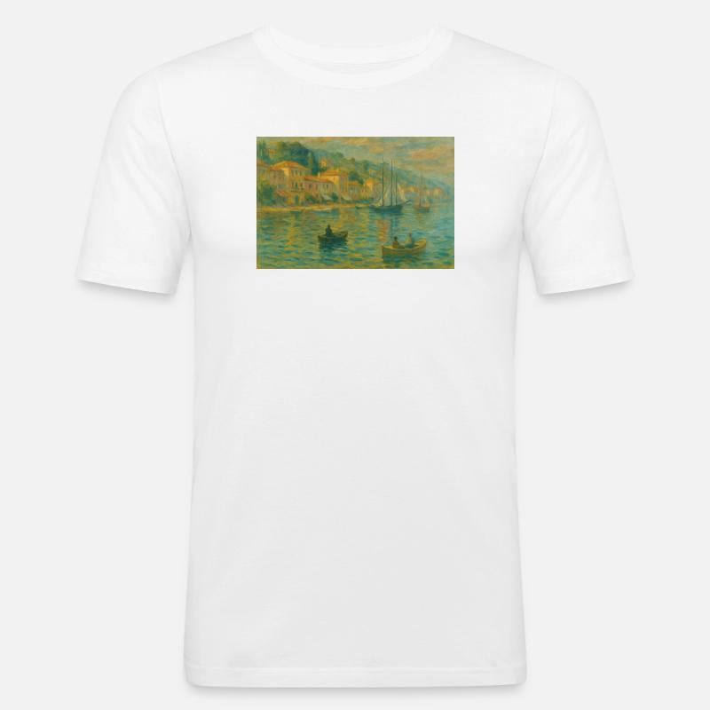 Hafenimpression Abendlicht - Männer Slim Fit T-Shirt - Weiß