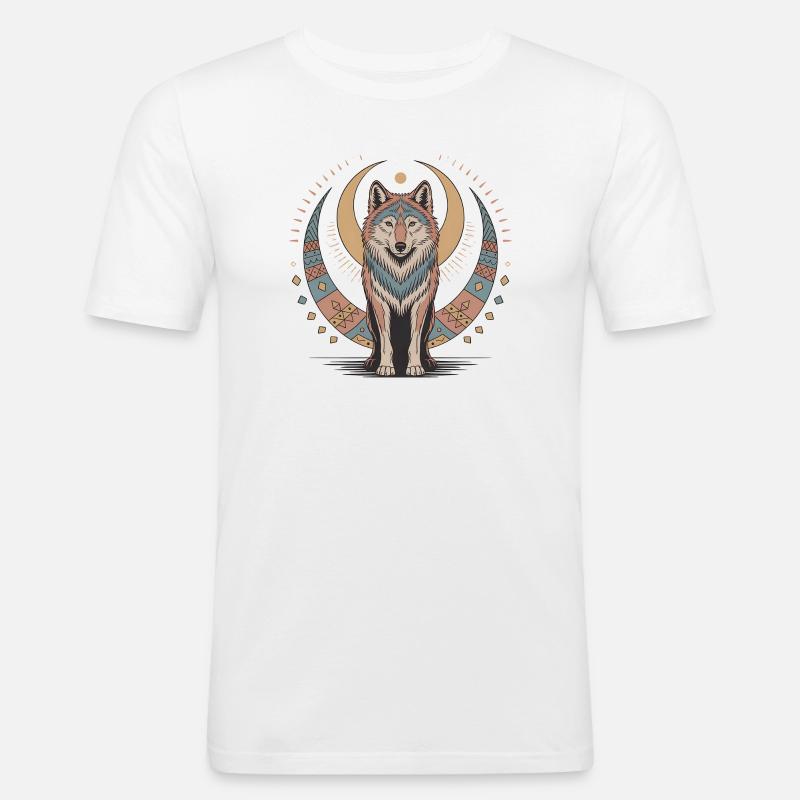 Boho Wolf - Männer Slim Fit T-Shirt - Weiß