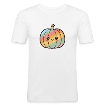 Citrouille arcenciel kawaii - T-shirt près du corps Homme - blanc - Devant - Nik (191cm)