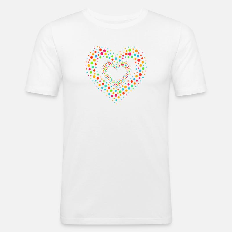 Rainbow Dot Heart Pattern Tee - Men's Slim Fit T-Shirt - white