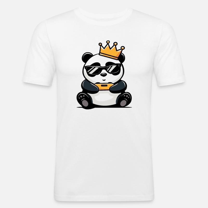 Panda Controller und Krone - Männer Slim Fit T-Shirt - Weiß