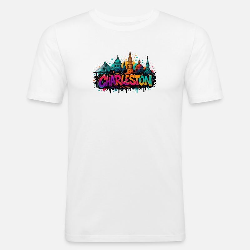 Charleston Graffiti Skyline - Männer Slim Fit T-Shirt - Weiß