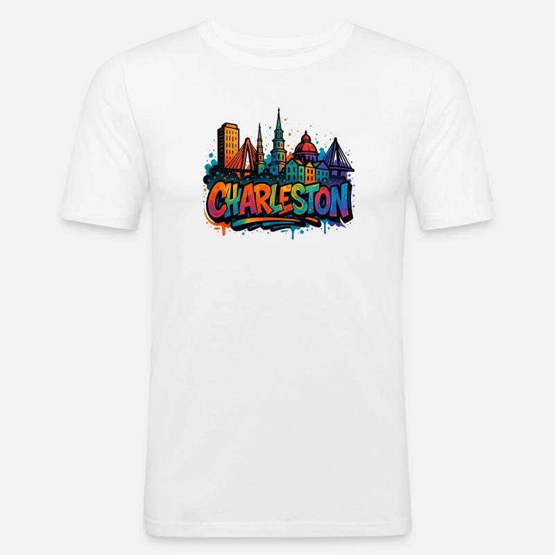Charleston Skyline Graffiti - Männer Slim Fit T-Shirt - Weiß