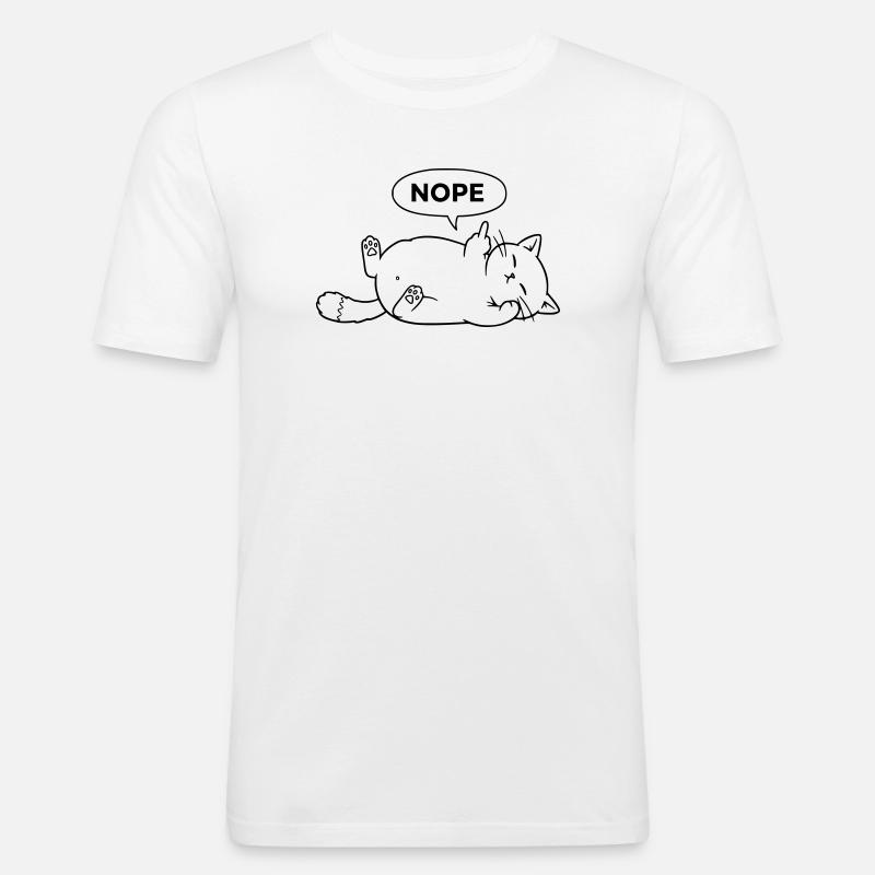 Nope Katze | Sarkastisches Katzen Statement - Männer Slim Fit T-Shirt - Weiß