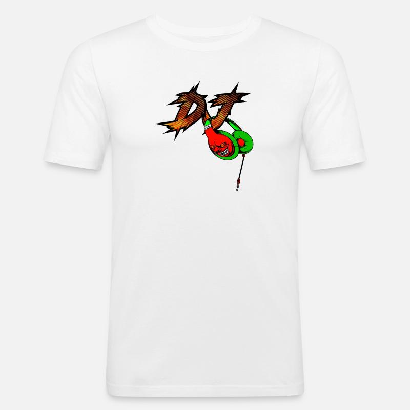 Neon Devil mit Kopfhörer DJ - Männer Slim Fit T-Shirt - Weiß