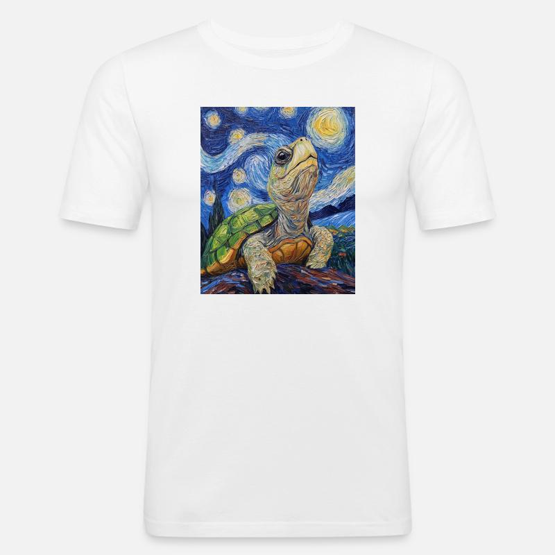 Schildkröte Van Gogh Style - Männer Slim Fit T-Shirt - Weiß