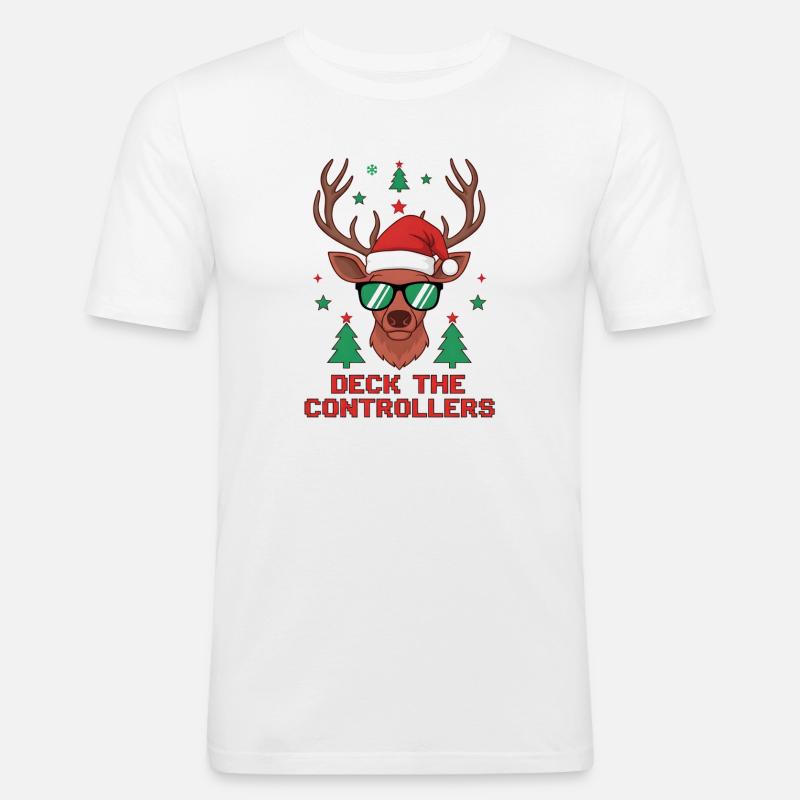 Deck die Controller Rentiere - Männer Slim Fit T-Shirt - Weiß