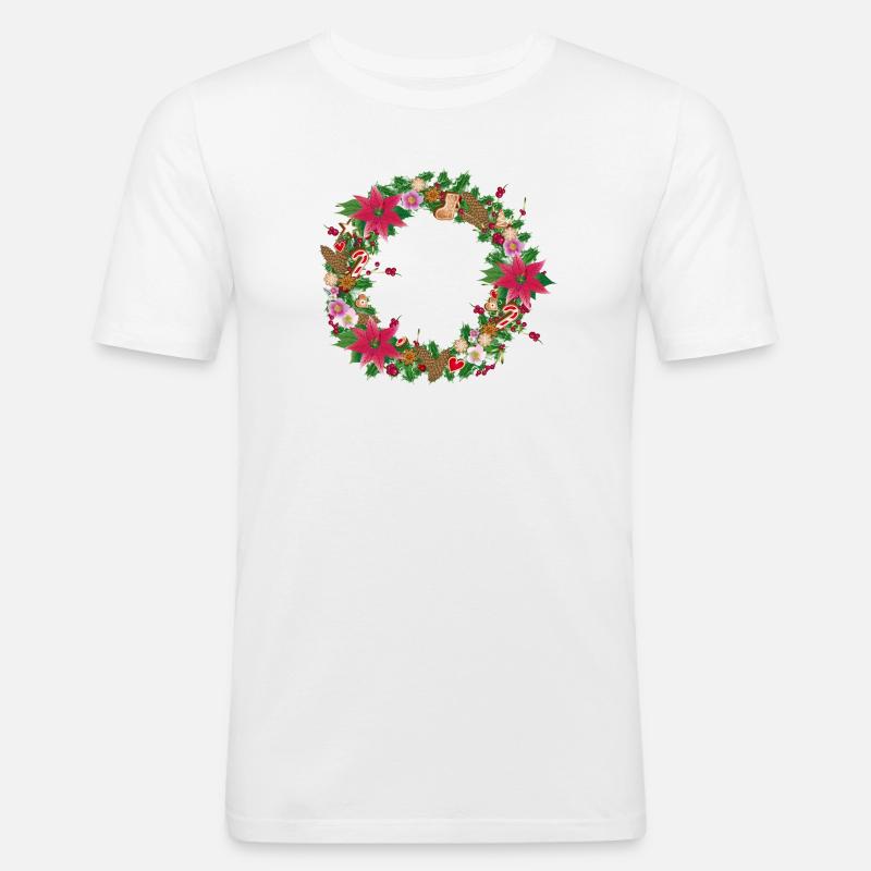 Üppig geschmückter Weihnachtskranz mit Deko - Männer Slim Fit T-Shirt - Weiß
