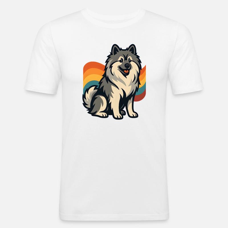 Deutscher Spitz Hund im Regenbogen Hintergrund - Männer Slim Fit T-Shirt - Weiß