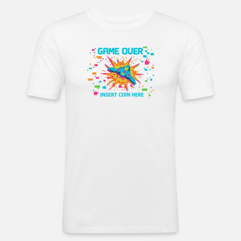 Game Over Neon Arcade Game - Männer Slim Fit T-Shirt - Weiß