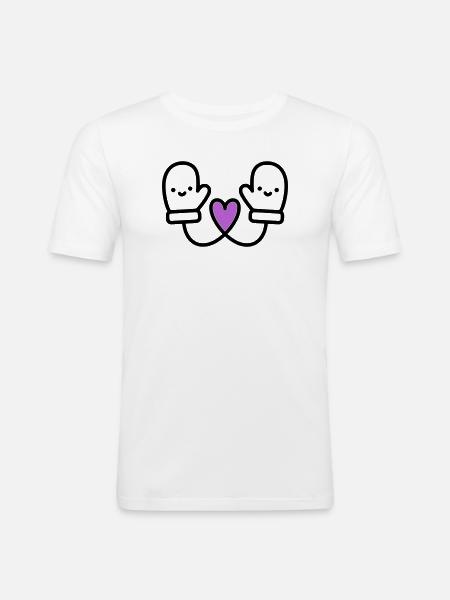 Cute Gloves with Heart | Winter Love - Men's Slim Fit T-Shirt - white