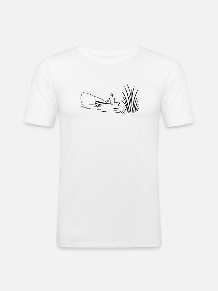 Angler im Boot am See - Männer Slim Fit T-Shirt - Weiß